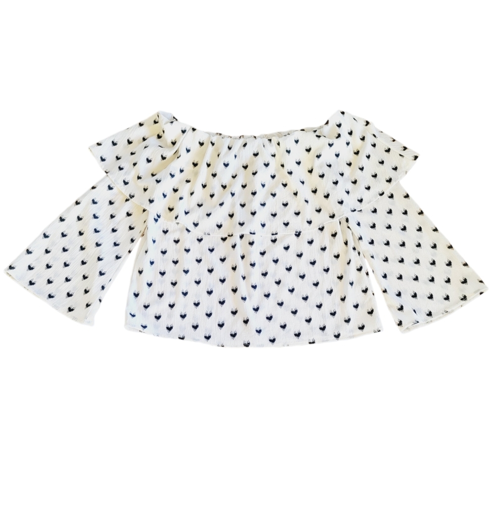 🌺3 for $10 Rue21 Heart Print Strapless Bell Sleeve Blouse - Picture 8 of 9